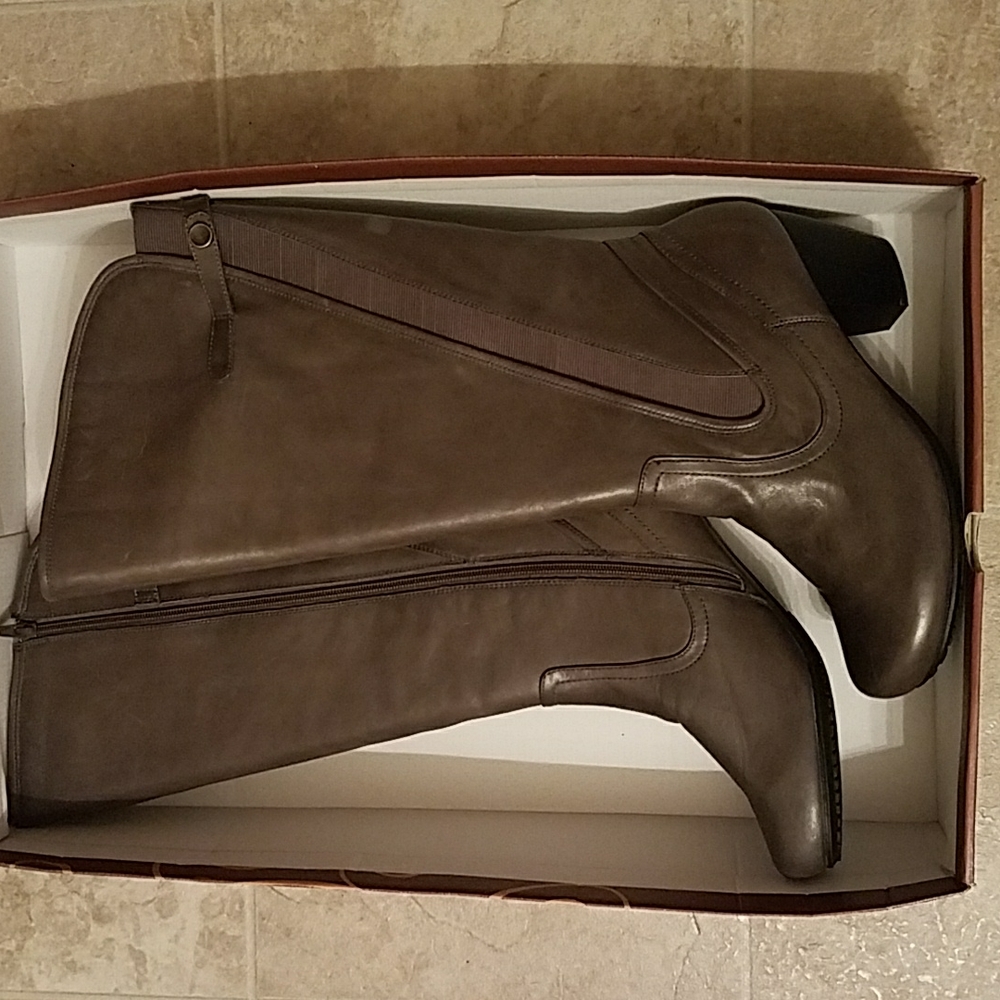 Gray Leather Boots (Fits Wide Calf)